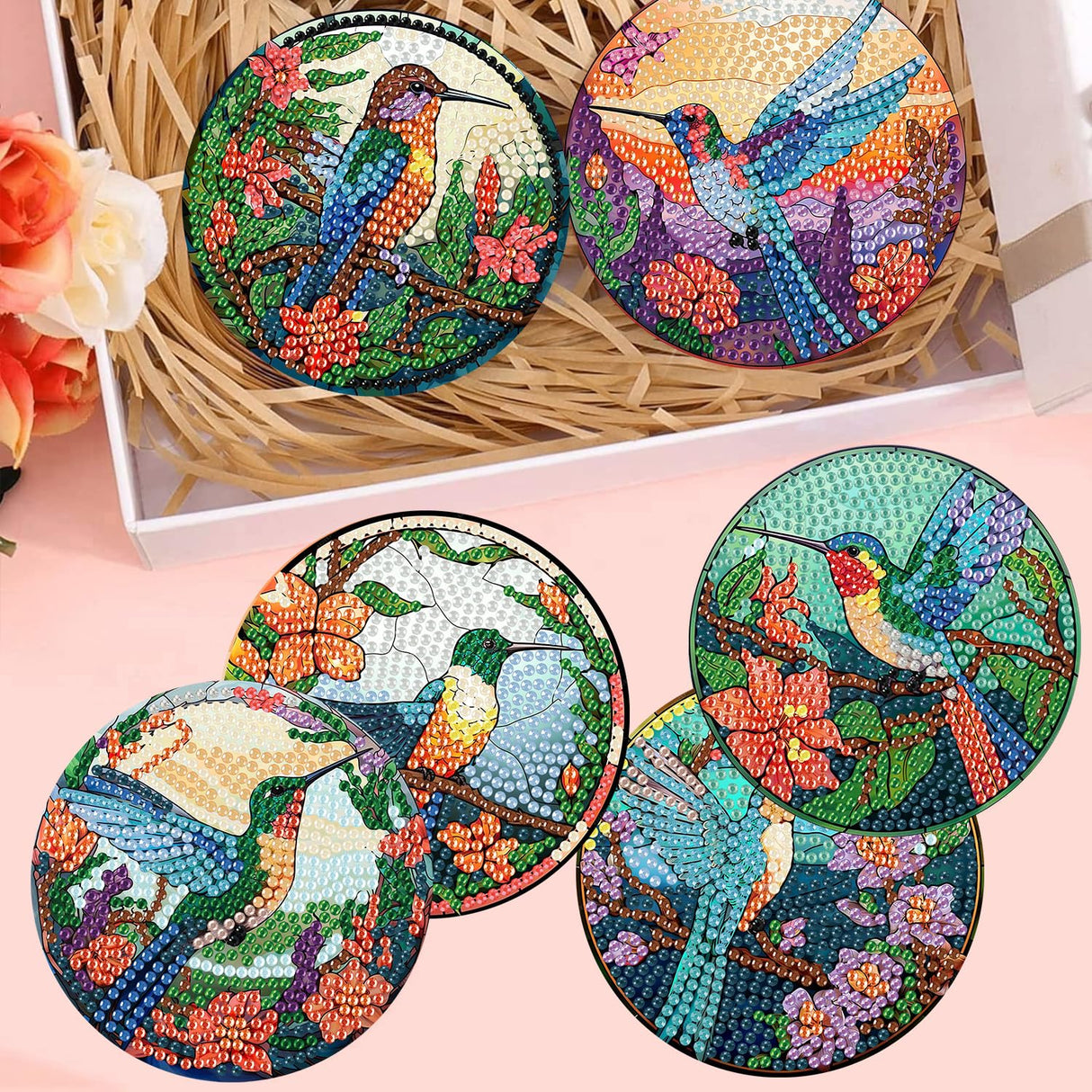 mrpwnle 8 PCS Diamond Painting Art Coaster Set with Holder Diamond Art Coasters DIY Hummingbird Diamond Painting Coasters Kit for Adults Beginners Bird Diamond Art Coasters Crafts Supplies mrpwnle