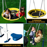 Sportspower 'Swing and Play' Galvanized Metal Swing Set(6 Year Warranty): 2 Swings+Standing, 2 Kid Roman Glider+Saucer, 5' Wavy Slide, EXCEEDS ASTM Safety Standards*4pc Anchor Kit* Sportspower