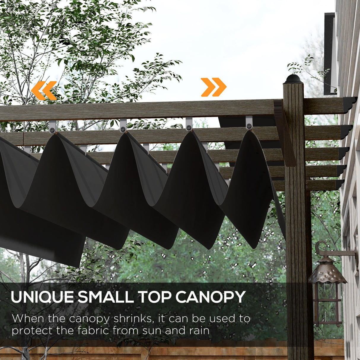 Outsunny 10' x 12' Retractable Pergola Canopy, Wood Grain Aluminum Pergola, Outdoor Sun Shade Shelter for Grill, Garden, Patio, Backyard, Deck, Gray Outsunny