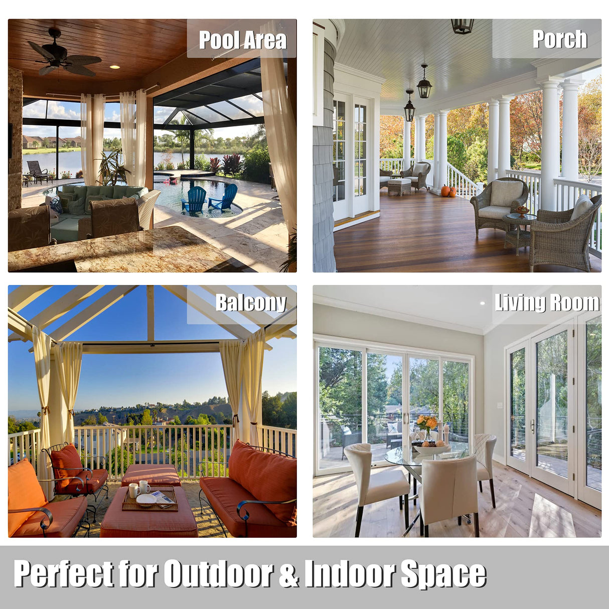 BONZER Outdoor Curtains for Patio Waterproof - Light Blocking Weather Resistant Privacy Grommet Blackout Curtains for Gazebo, Porch, Pergola, Cabana, Deck, Sunroom, 1 Panel, 52W x 84L inch, Silver BONZER