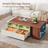 Tribesigns Extendable Coffee Table with 2 Storage Drawers, Reversible Living Room Table with Shelves and Adjustable Top, Large Center Table for Living Room, White/Walnut (43" to 75" Adjustable Length) Tribesigns