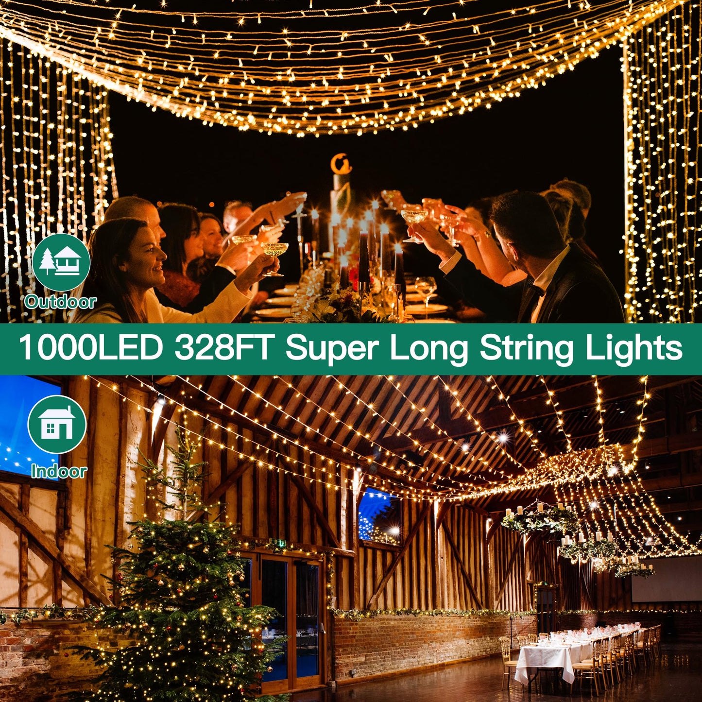 shineshine 1000LED 328FT Christmas Lights Outdoor Waterproof, Outdoor String Lights with Remote and Timer, Warm White Light with 8 Modes, LED String Lights for Xmas Party Home Holiday Decor