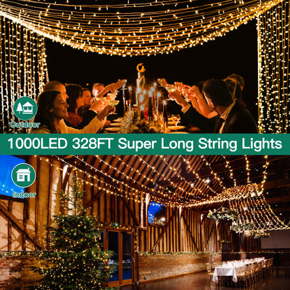 shineshine 1000LED 328FT Christmas Lights Outdoor Waterproof, Outdoor String Lights with Remote and Timer, Warm White Light with 8 Modes, LED String Lights for Xmas Party Home Holiday Decor