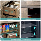 LUXOAK 60" Farmhouse Coffee Bar Cabinet with Beverage Fridge (Included), Wine Bar Cabinet with Drawer Storage, Mini Fridge Cabinet, Sideboard Cabinet for Dining Room, Living Room-Brown LUXOAK