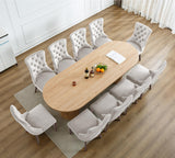 63"-94" Large Extendable Dining Room Table Set for 10, 11-Piece Oval Dining Table Set with 10 Beige Upholstered Chairs, Space Saving Farmhouse Expandable Kitchen Table Set with Fluted Wood Base Pvillez