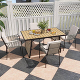 YITAHOME 5 Piece Patio Dining Set Outdoor Furniture Stackable All-Weather Comfortable Rope and Rattan Chairs & Rectangular Table for Courtyard Backyard Poolside Balcony, Nature Wood & Grey YITAHOME