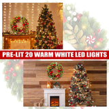 Sggvecsy 17 Inch Artificial Christmas Wreath for Front Door with 20 LED Lights Pine Needles Christmas Balls Red White Berries Pine Cones Bows Decoration for Winter Wall Outdoor Home Holiday Xmas Decor Sggvecsy