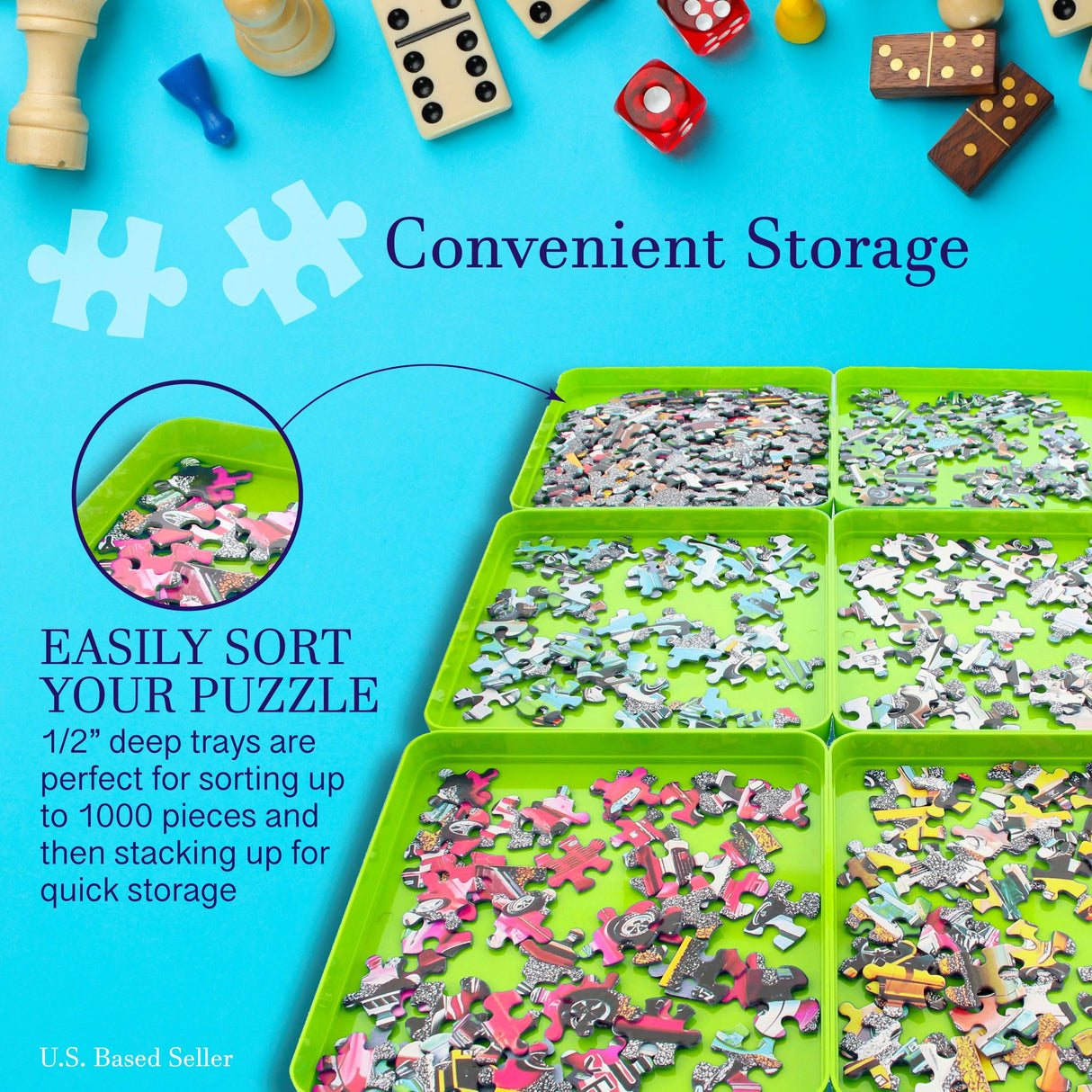 Jigitz 6 Pack Green ABS Plastic Jigsaw Puzzle Organizer Trays for Large Puzzles Up to 1000 Pieces Jigitz