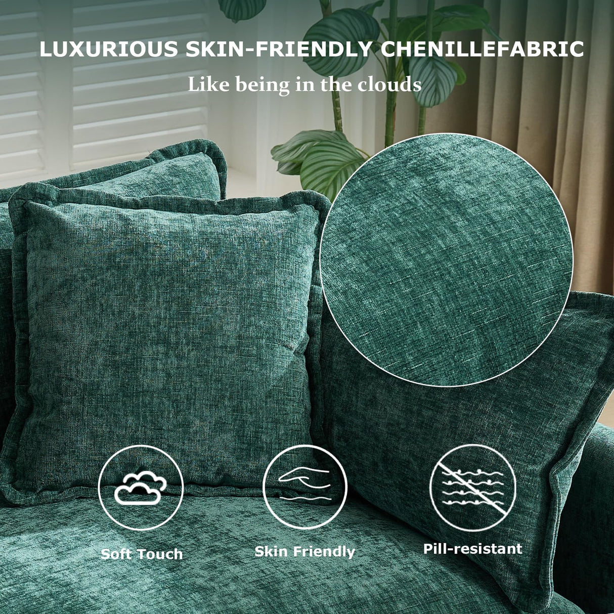 SoarFlash 71.6" Chenille Sectional Sofa, Comfy Modular Loveseat Sofa, Modern 2-Seat Couch Deep Seat Sofa Set for Living Room,Green SoarFlash