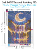 KINPLUB 5D Diamond Painting Kits for Adults Beginners, Moonlight Waterfall Diamond Art Kits for Adults, DIY Full Drill Round Moon Landscape Diamond Dots, Home Wall Decor 12x16 Inch KINPLUB