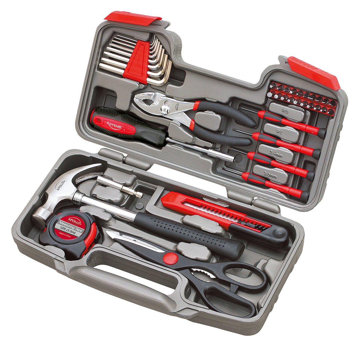 Apollo Tools Original 39 Piece General Household Tool Set in Toolbox Storage Case with Essential Hand Tools for Everyday Home Repairs, DIY and Crafts Red/Black - DT9706 Apollo