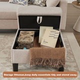 Enobala 101" Convertible Sectional Sofa, 4 Seat U Shaped Couch with Storage Ottoman and Side Pocket, Comfy Sectional Couch for Living Room, Apartment, Modern Linen Fabric Sofa Set, Beige Enobala