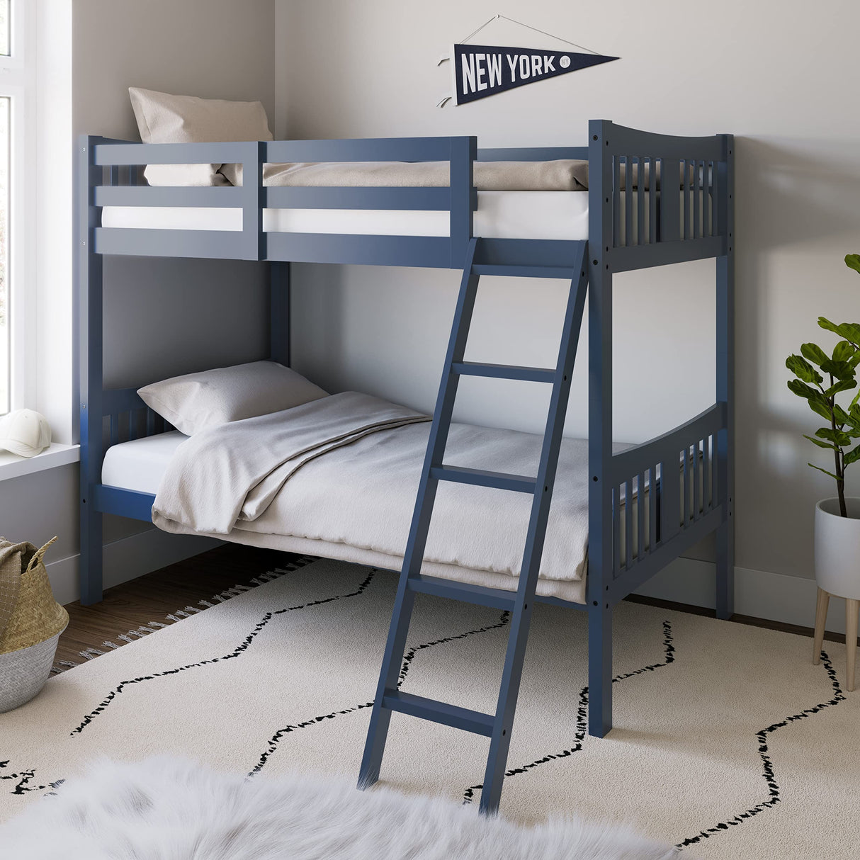 Storkcraft Caribou Twin-over-Twin Bunk Bed (Navy) – GREENGUARD Gold Certified, Converts to 2 individual twin beds Storkcraft