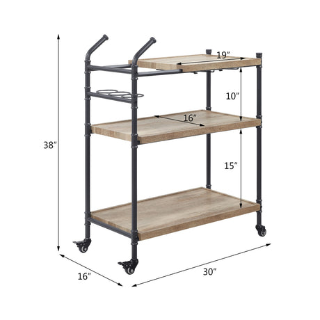 Brantley Oak & Sandy Black Finish Serving Cart HouseOfZazla