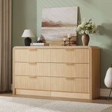 Decofy Fluted 6 Drawers Dresser for Bedroom,55'' Wide Wood Dressers with Gold Handles, Modern Dressers with Wave Texture, Large Storage Chest of Drawers, Bedroom Dresser Organizer (Natural Oak) Decofy