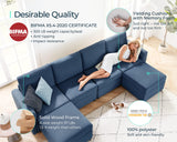 LINSY HOME Modular Sectional Sofa, Convertible U Shaped Sofa Couch with Storage, Memory Foam, Modular Sectionals with Ottomans, 6 Seat Sofa Couch with Chaise for Living Room, Blue LINSY HOME