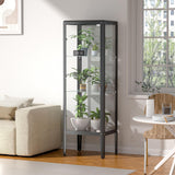 Ryoko Display Cabinet with Glass Door, Adjustable 3-Shelf Shelves, Curio Cabinet with LED Light, Glass Display Cabinet with Lock,Storage Cabinets, Dark Grey Ryoko