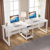 Tribesigns 78 Inches Computer Desk, Extra Large Two Person Office Desk with Shelf, Double Workstation Desk for Home Office(White) Tribesigns