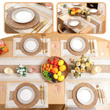 Gandeer Boho Placemats 4/6 Set of Round Woven Placemats Macrame Style Bicolor Stitching Long Table Runner Farmhouse Rustic Natural Burlap Cotton for Kitchen Dining Table Home(Brown,4 Sets) Gandeer