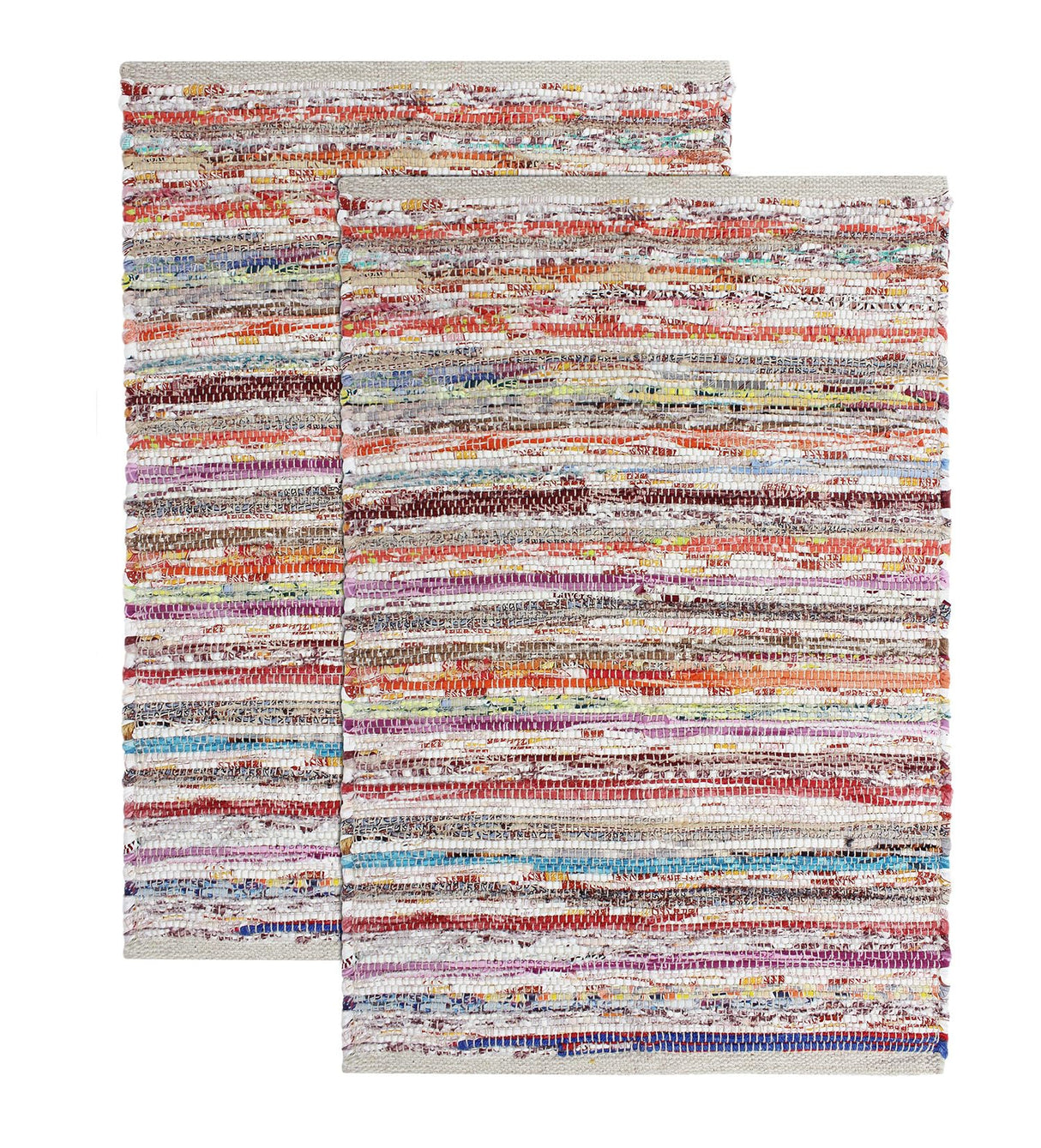 COTTON CRAFT Cotton Chindi Rag Rug - 2 Pack - Boho Farmhouse Rustic Area Accent Throw Rug - Handwoven Reversible Natural Recycled Yarn - Living Room Den Study Home Décor Gift -20 x 32 in - Multi Color COTTON CRAFT