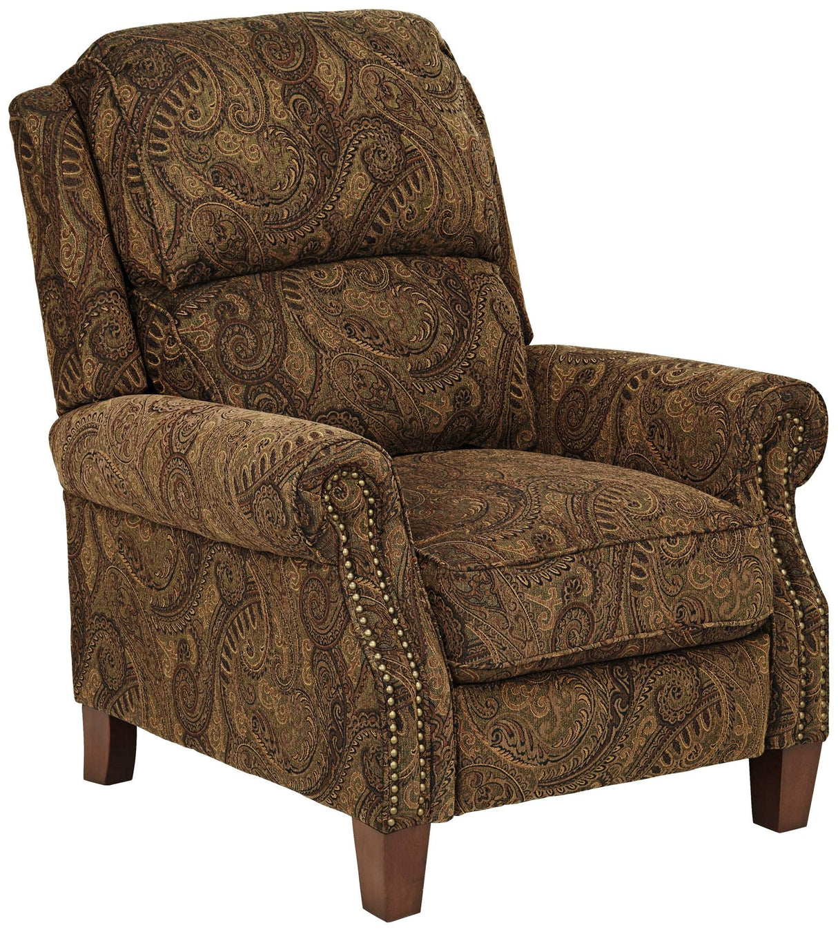 Kensington Hill Beaumont Warm Brown Paisley Patterned Recliner Chair Traditional Armchair Comfortable Push Manual Reclining Footrest Adjustable for Bedroom Living Room Reading Home Relax Office Kensington Hill