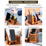 Personalized Wooden Pen Holder for Desk with Cell Phone Holder Wood Desk Organizer Pencil Holder Coworker Gifts Boss Leader Colleague Friends Office Organization Employee Appreciation Gifts Woodland