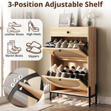 IRONCK Shoe Cabinet with 2 Flip Drawers, Shoe Storage Cabinet for Entryway, Free Standing Shoe Storage Organizer with Rattan Doors Slim Narrow Shoe Rack Cabinet, Oak IRONCK