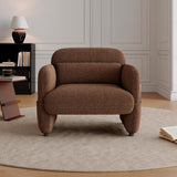 ISHUHL 33.46" Accent Chair, Oversized Sherpa Lamb Fabric Armchair Big Comfy Upholstered Armed Chair Single Sofa Chair with Waist Pillow for Bedroom, Living Room (Dark Brown) ISHUHL