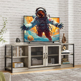 Amyove Farmhouse TV Stand for 75/80 inches TVs, Industrial Entertainment Center with Double Mesh Doors and Storage Cabinet, Rustic TV Cabinet TV Media Console Table for Living Room, Grey Amyove