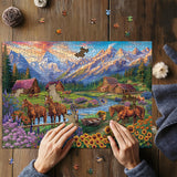 Horse Puzzles for Adults 1000 Piece, Nature Landscape Puzzles Flower Mountain Scenery, Challenging Jigsaw Puzzles with Animals Scenic PICKFORU