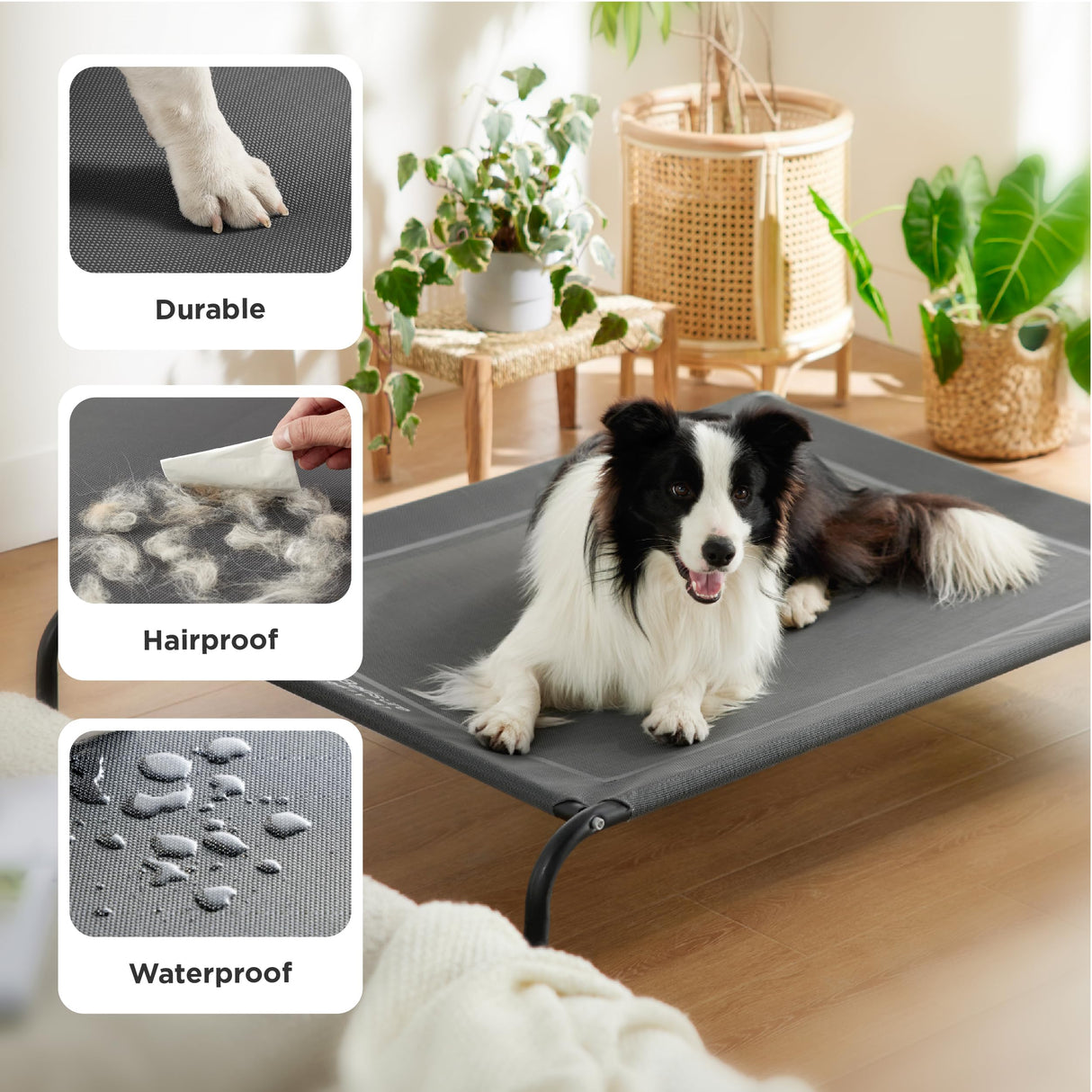 Bedsure Outdoor Elevated Dog Bed Large Sized Dog, Portable Indoor & Outdoor Cooling Raised Cot Pet Hammock Bed with Skid-Resistant Feet, Frame with Breathable Mesh, Grey, 49 inches Bedsure