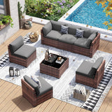 UDPATIO Patio Furniture Set, Modular Outdoor Sectional with 105°Slanted Back, 7 Pieces Rattan Conversation Set for Poolside, Backyard, Deck, with Coffee Table, Waterproof Cover,Grey UDPATIO