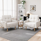 EJUNQ Mid Century Modern Accent Chair ，Upholstered Armchair，Comfy Reading Chair with Wood Legs，Fabric Single Sofa Chair for Living Room Bedroom Small Spaces（Ivory） EJUNQ