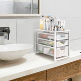 Simple Trending 3-Tier Under Sink Cabinet Organizer with Sliding Storage Drawer, Desktop Organizer for Kitchen Bathroom Office, Stackbale,White Simple Trending