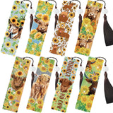 INCOK Diamond Painting Bookmarks Set - 8PCS Highland Cow 5D Diamond Art Bookmarks Kit with Tassel Sunflower Bookmarks Set for Highland Cow Lover Office Useful Project DIY Crafts Gifts Teacher INCOK
