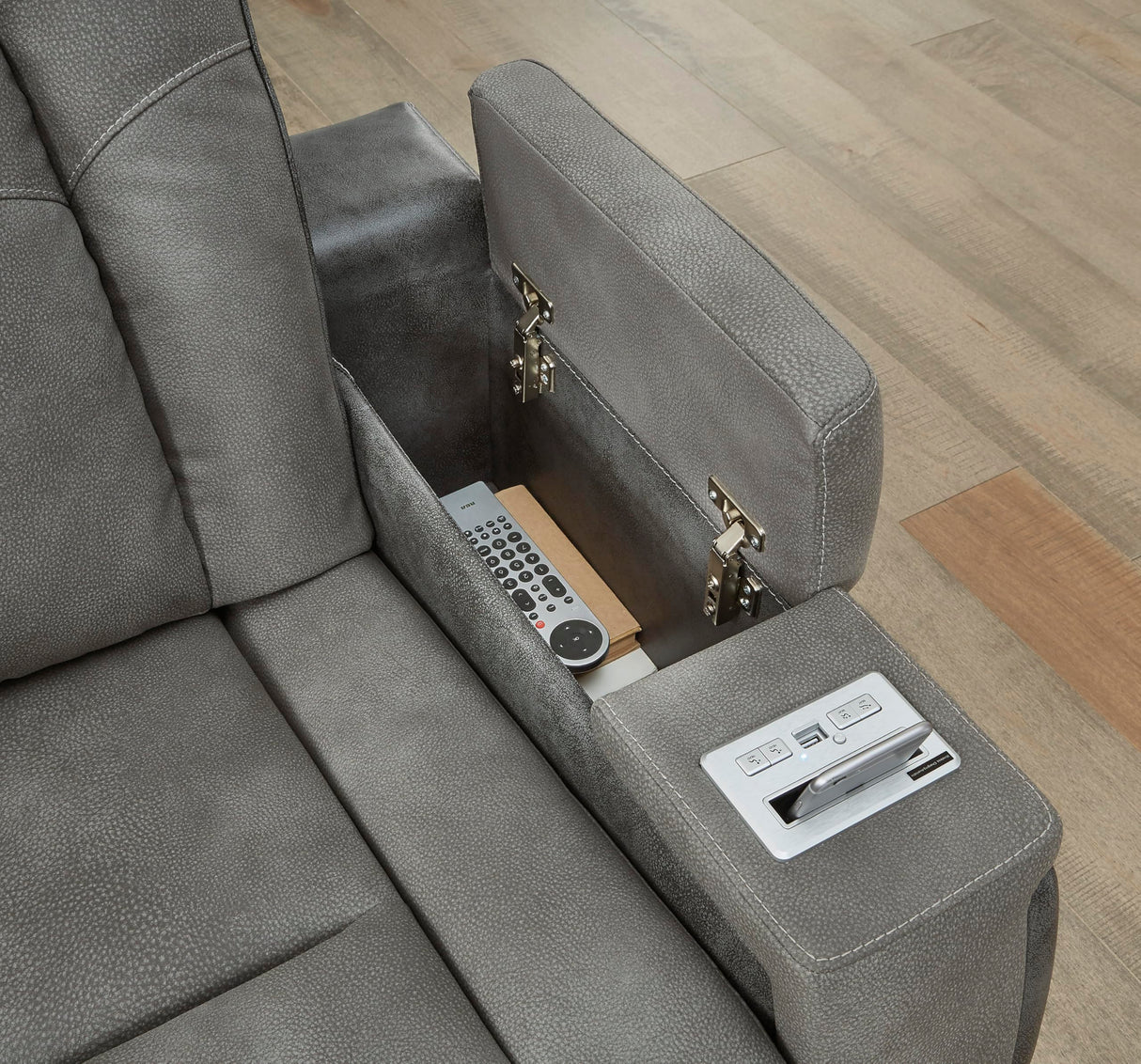 Signature Design by Ashley Next-Gen DuraPella Modern Faux Leather Power Reclining Sofa with Adjustable Headrest, Gray Signature Design by Ashley