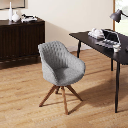 Art Leon Desk Chair - Mid Century Modern Office Chair No Wheels, Swivel Accent Chair with Oak Wood Legs, Fabric Upholstered Arm Chair, Gray - WoodArtSupply