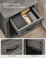 VASAGLE LIRY Collection - Farmhouse Nightstands with Charging Station, Set of 2 Bedside Tables, Side Tables with Drawer, Open Compartment, for Bedroom, Misty Gray ULET859G01 VASAGLE