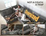 Bedeep Oversized Modular Home Theater Sofa Bed Cloud Couch Sectional, Plush Sleeper Sofa with Versatile Console, Convertible Side Table Charging Storage Cup Holder, Hardware Connected, Chenille, Grey Bedeep