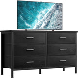 BOLUO Wide Black Dresser for Bedroom 6 Drawer, Dresser TV Stand for 60" TV Dressers & Chests of Drawers Fabric for Closet Modern BOLUO