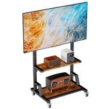 AENTGIU Rolling Tv Stand: Mobile TV Stand for 32" to 75" All Brand TVs, Lockable Rolling Wheels TV Cart with Metal TV Mount and 2 Tier Wood Shelf for Home, Office, All Hardware Included AENTGIU