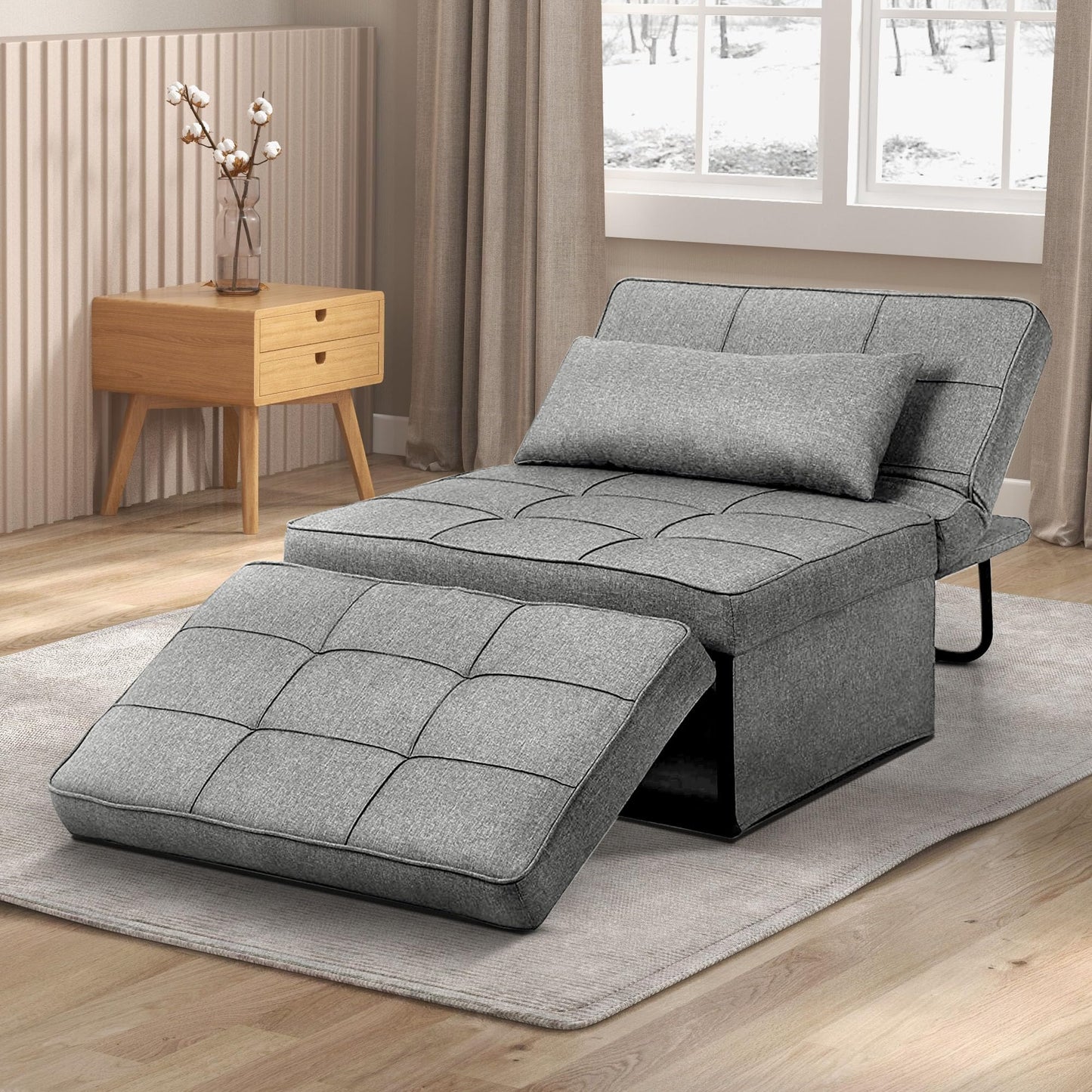 Ainfox Convertible Sofa Bed, 4 in 1 Multi-Function Folding Ottoman Bed with Adjustable Backrest, Modern Futon Couch No Assembly for Living Room Apartment Office Small Space (Light Grey)