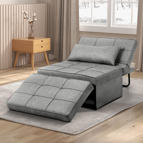 Ainfox Convertible Sofa Bed, 4 in 1 Multi-Function Folding Ottoman Bed with Adjustable Backrest, Modern Futon Couch No Assembly for Living Room Apartment Office Small Space (Light Grey) Ainfox