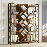 YITAHOME Industrial Tree Bookshelf, Large 5 Tier Bookcase Tall Standing Book Shelves Organizer Display Rack for Living Room Home Office, Rustic Brown YITAHOME