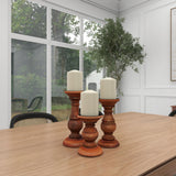 Deco 79 Mango Wood Decorative Candle Holder Turned Style Pillar Candle Stand, Set of 3 Candlestick Holder 10",8",6"H, Brown Deco 79