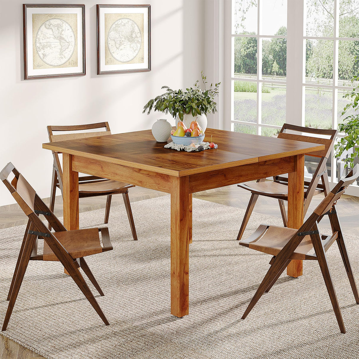 Tribesigns Wood Dining Table Farmhouse Kitchen Table for Dining Room Living Room, 2-4 Person Dining Room Table Square Dinner Tables with Wooden Legs Oak Top for Small Space, Rustic Brown(Only Table) Tribesigns