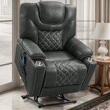 PUG258Y Power Lift Recliner for Seniors: 9988 High Density Foam Lift Chair With Heat and Massage, Reclining To 180, 2 Pockets Cup Holders, 2 Remote Controls, Dual OKIN Motors - Breathable Leather Gray PUG258Y