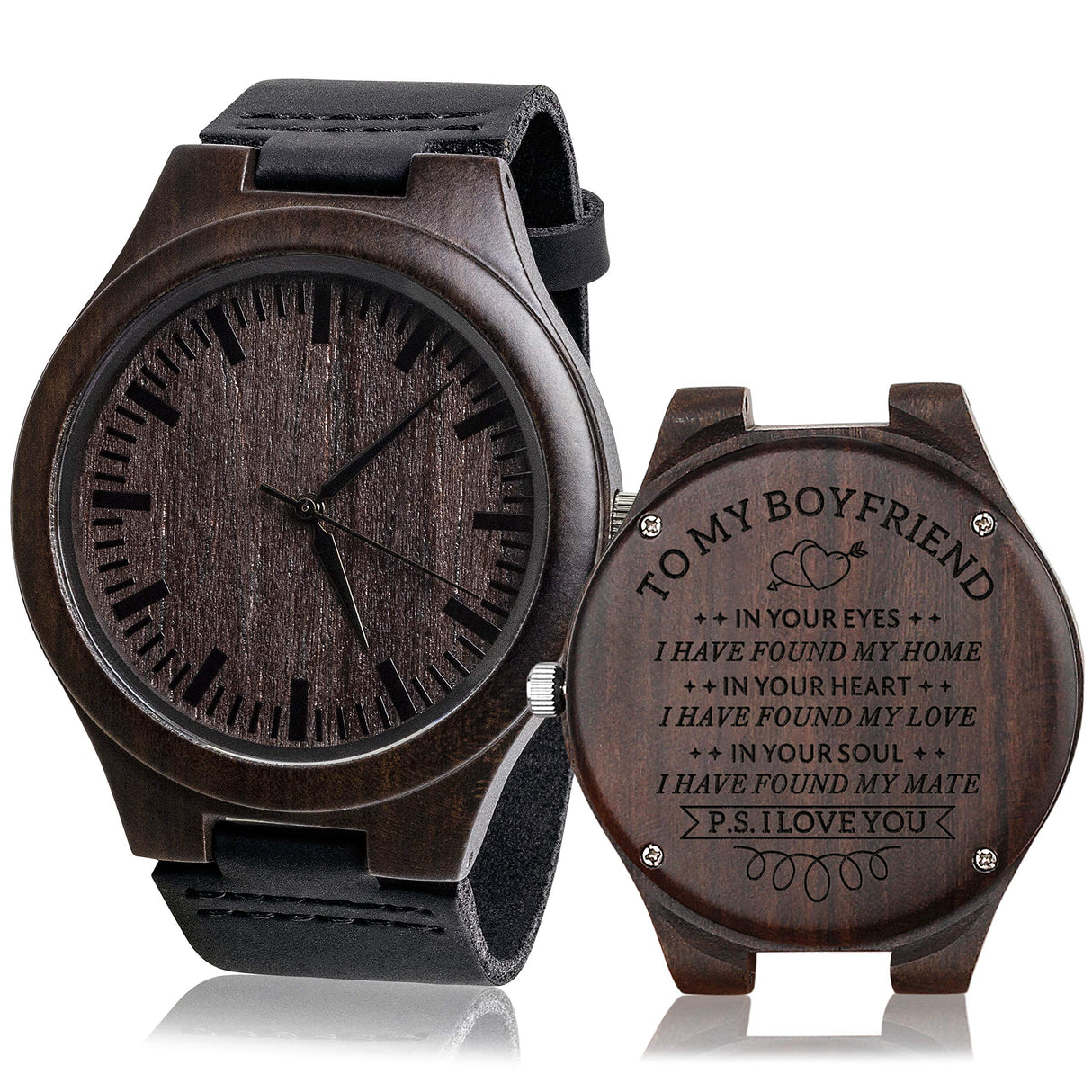 Fodiyaer Custom Engraved Wood Watch Gifts for Boyfriend Men Husband Fiancé Him As Personalized Anniversary Christmas Birthday Father Day Graduation Valentine's Wooden Idea Fodiyaer