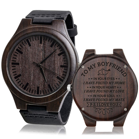 Fodiyaer Custom Engraved Wood Watch Gifts for Boyfriend Men Husband Fiancé Him As Personalized Anniversary Christmas Birthday Father Day Graduation Valentine's Wooden Idea Fodiyaer