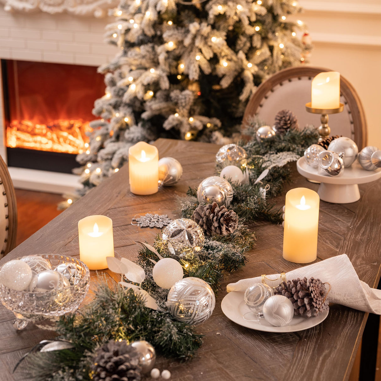 Valery Madelyn 6 Feet Pre-Lit Christmas Garland with Lights for Mantle, Lighted Outdoor Xmas Garland with Snowy White Ball Pinecones for Home Stairs Fireplace Table Centerpiece Indoor Holiday Decor Valery Madelyn